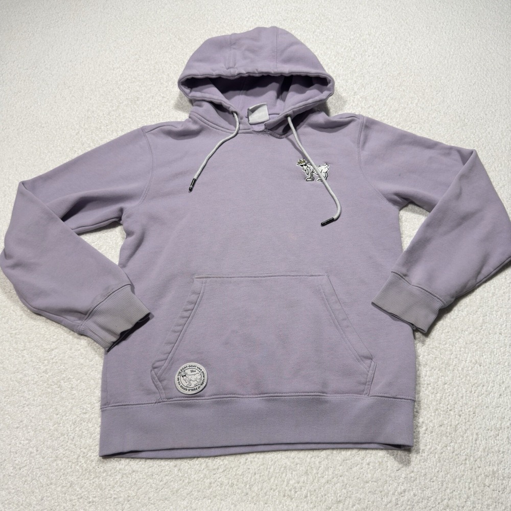 Goat USA Women's Hoodie Purple American Flag Goat Pullover Sweatshirt Sz XS